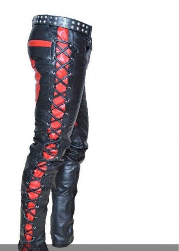 Men's Real Leather Black and Red Laces 