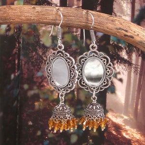 Oxidized Silver Plated  Hook Drop Mirror Jhumka Jhumki Earrings Jewelry women