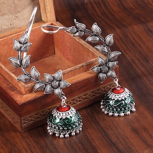 Oxidized Silver Plated Jhumka Earrings: Handmade Meenakari Jewelry