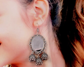 Bollywood Oxidized Silver Plated  Mirror Jhumka Jhumki Ethnic Earrings for Women/ Indian Earrings