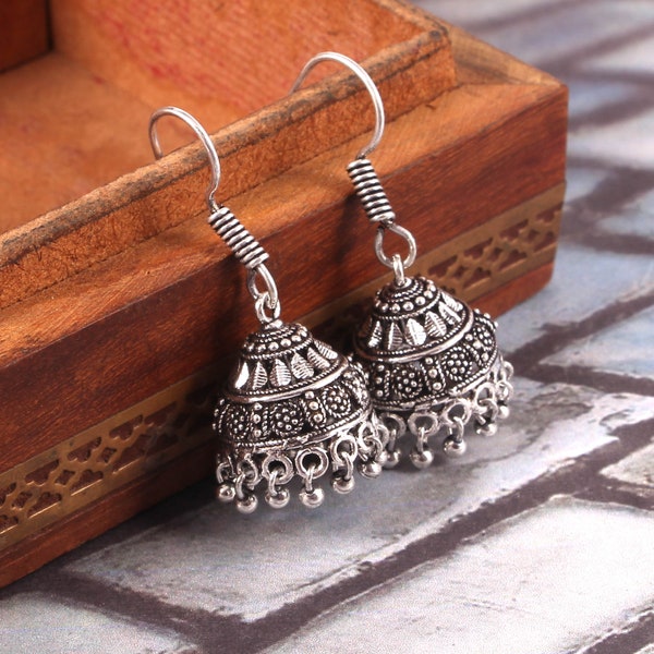Oxidized Silver Plated Hook Drop Jhumka Jhumki Ethnic Earrings Jewelry for women