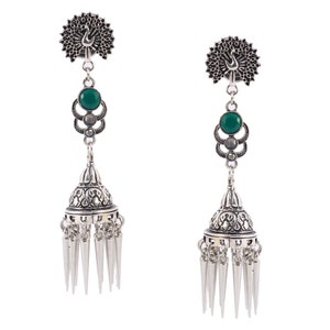 Ethnische Ohrringe Oxidized Silver Plated Long Jhumka Jhumki Ohrringe für Frauen