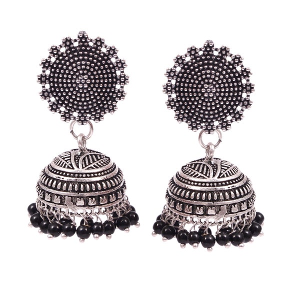 Orecchini Jhumka In Argento Ossidato: Gioielli Indiani Bollywood