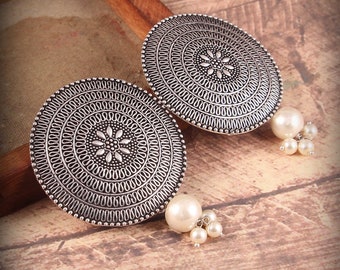 Oxidized Silver Plated  Pearl Studs Jhumka Jhumki Indian Earrings Jewelry for women