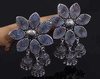 Oxidized Silver Plated Jhumka Earrings: Bollywood Indian Jewelry