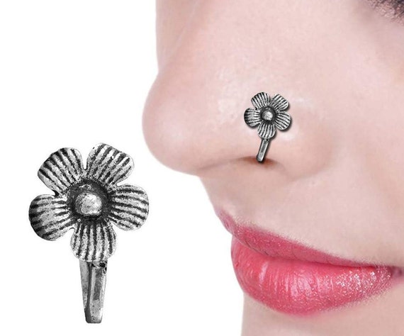 Buy VAMA Fashions German Silver oxidized Nose pin non piercing Oxidised  Clip on nose ring Stud for women at Amazon.in