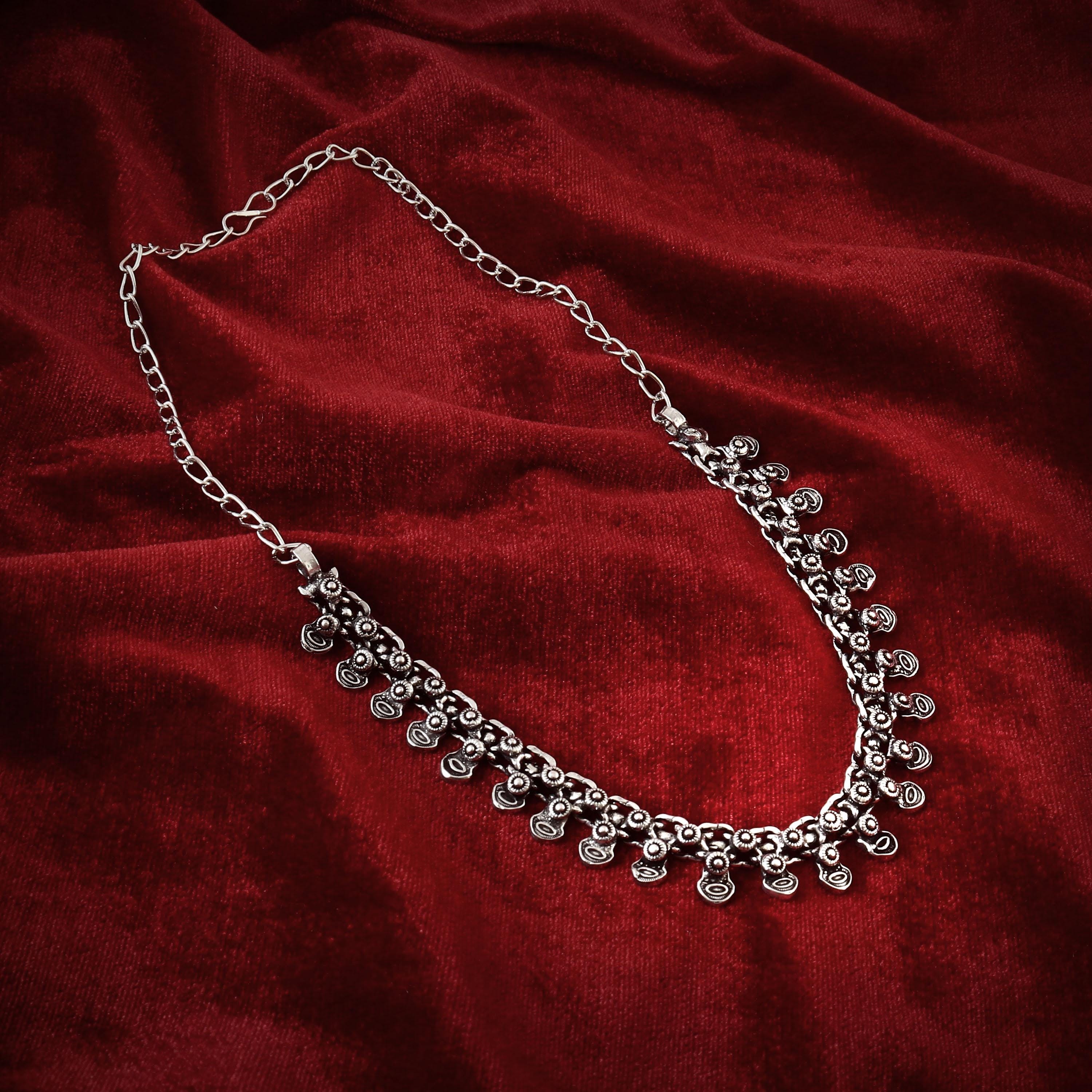 Oxidised Silver Plated Choker Necklace Adjustable Chain Necklace