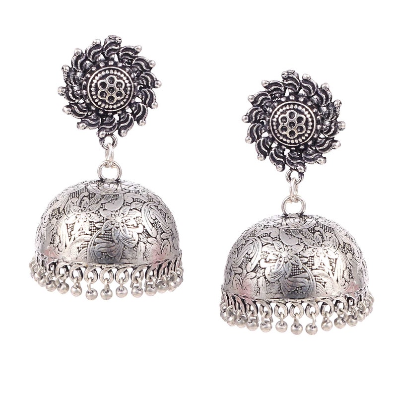 Oxidized Silver Plated handmade Sun Stud Jhumka Jhumki Ethnic Earrings for women