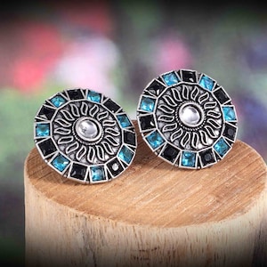 Oxidized Silver Plated Stud Earrings: Bollywood Multicolor Stone