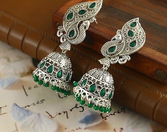 Oxidized Silver Plated Jhumka Earrings for women Beaded Jewelry