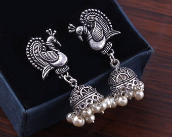 Orecchini Jhumka In Argento Ossidato: Gioielli Indiani Bollywood - Foto 3