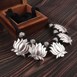 Bollywood Oxidized Silver Plated  Adjustable Thread Lotus Design Choker Necklace for women/ Indian Traditional Jewelry/ Best Gift