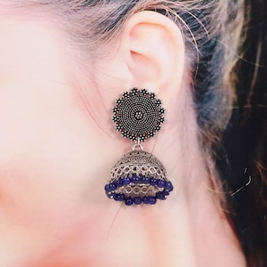 Oxidized Silver Plated Jhumka Earrings: Bollywood Indian Jewelry