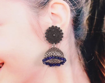 Oxidized Silver Plated Jhumka Earrings: Bollywood Indian Jewelry