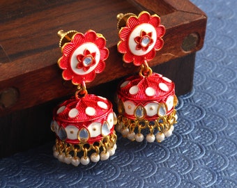 Bollywood Oxidized Gold Plated Party wear meenakari hand painted jhumka jhumki Earrings pearl Jhumka Jhumki Earrings Jewelry women