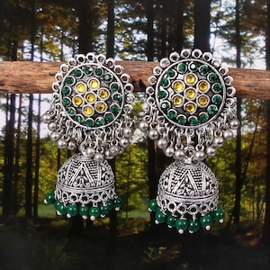 Oxidized Silver Jhumka Earrings: Bollywood Wedding Jewelry