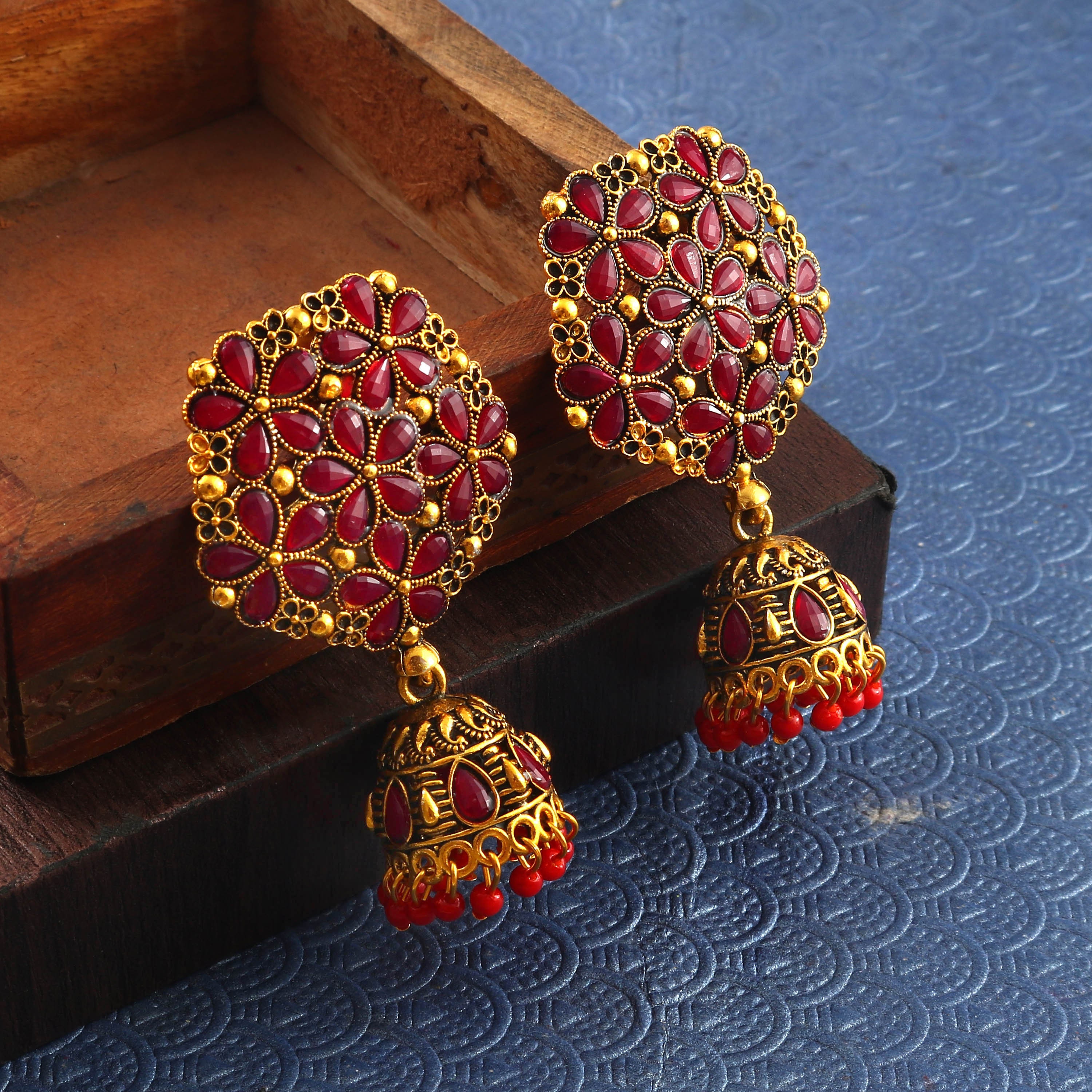 Extra Large Jhumka Earrings - Red – AristaBeads Jewelry