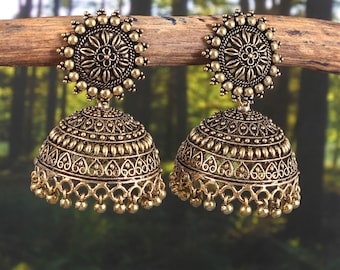 Oxidized Gold Plated Sun studs Light Weight Big Jhumka Jhumki Earrings Jewelry women