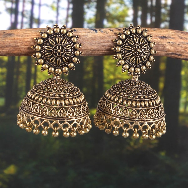 Oxidized Gold Plated Sun studs Light Weight Big Jhumka Jhumki Earrings Jewelry women