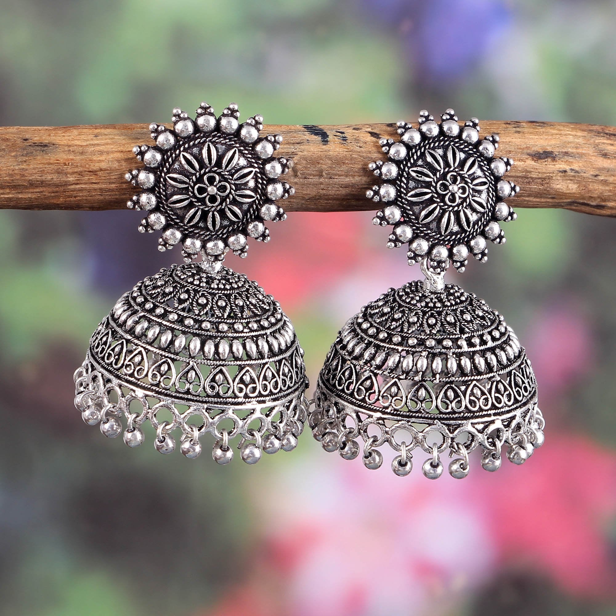 Silver colour heavy earrings sale