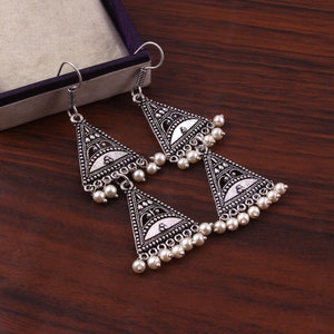 Oxidized Silver Plated Jhumka Earrings: White Pearl Party Jewelry