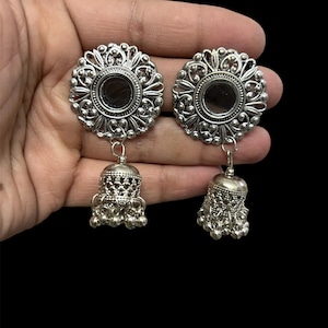 Bollywood Oxidized Indian German Silver light weight Jhumka Jhumki traditional ethnic earrings for women