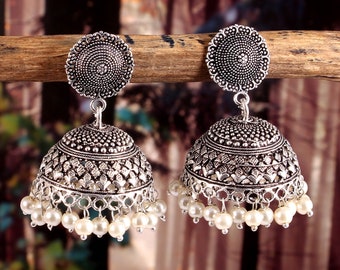 Oxidized Silver Plated  Big Jhumka Jhumki Earrings Jewelry women