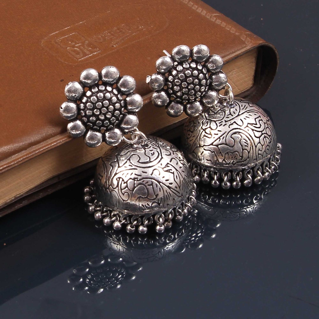 metal-oxidised-jhumka-earrings - urban junky's collections of jewellery