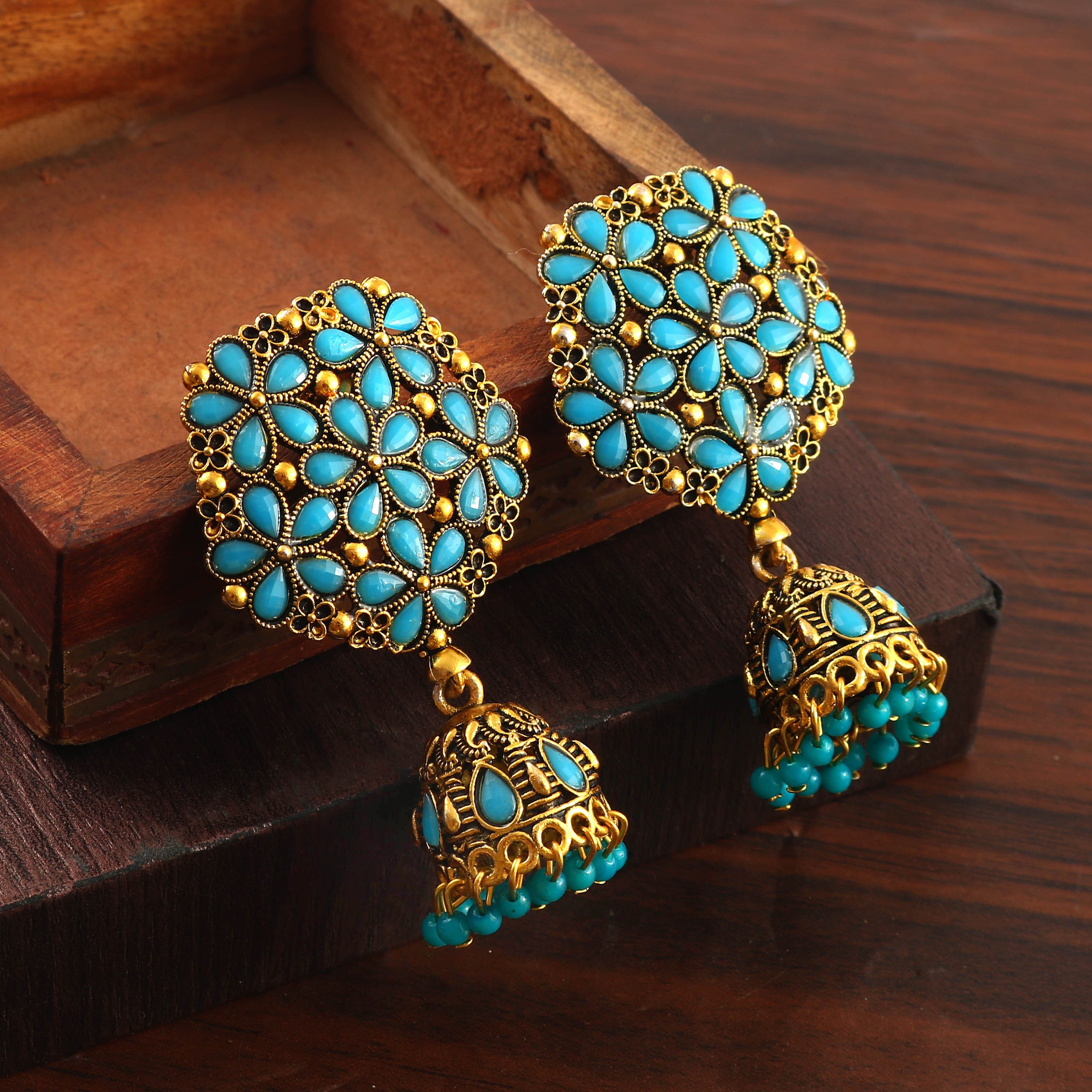 Flipkart.com - Buy Anish designer party wear blue color jhumka earrings for  women skyblue jhumki for wedding Alloy, Metal Jhumki Earring Online at Best  Prices in India