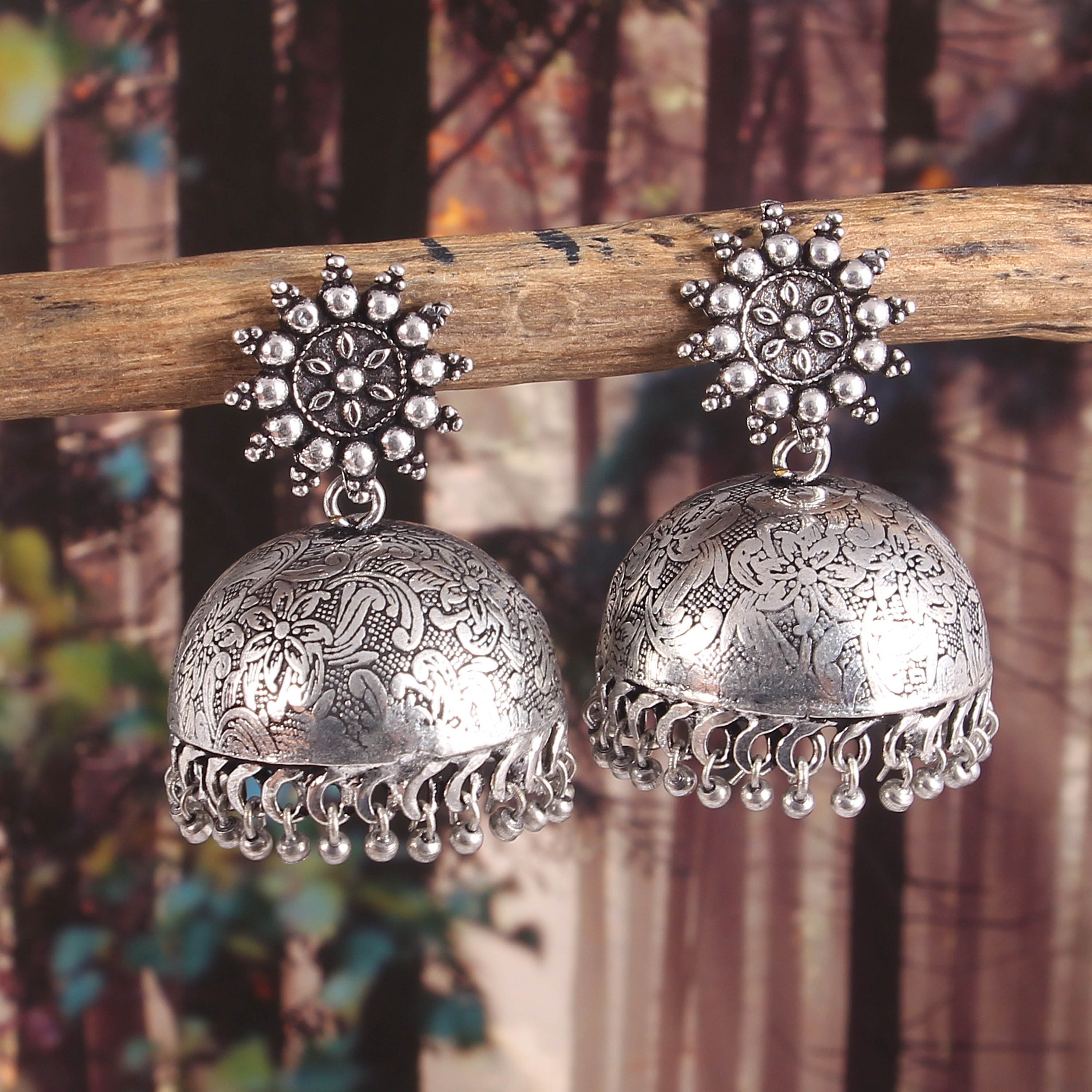 Ethnic Wedding Jewelry Oxidized Silver Plated Indian Earring Jhumka Jhumki women 