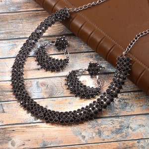 Oxidized Silver Designer Stone Wedding Party wear Jewelry Set Handmade Jewellery set/ Luxury choker necklace with earrings