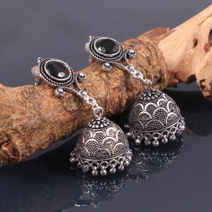 Bollywood Oxidized Silver Plated Handmade Indian Wedding Jhumka Jhumki Ethnic Earrings For women (Black)