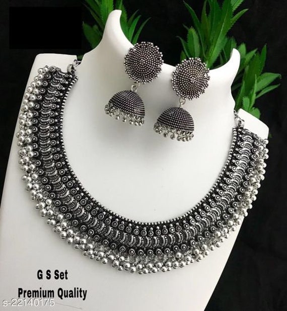 Antique silver choker at Low price | Indian Oxidized Silver Necklace w –  Indian Designs