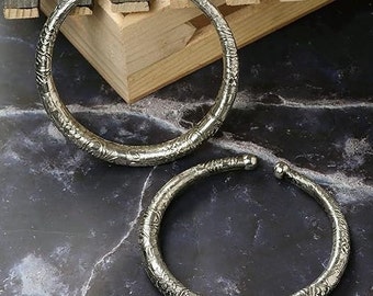 Set of 2 Pcs Silver plated Oxidized Hasli Anklet Kada for Women