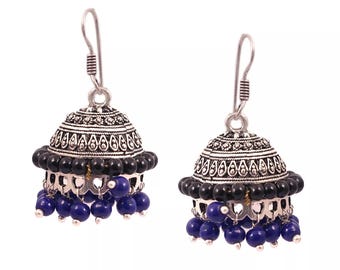 Oxidized Silver Plated Jhumka Earrings: Bollywood Style Party Jewelry