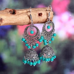 Oxidierte versilberte leichte Partykleidung Frauen Jhumka Jhumki Ohrringe / indische traditionelle Jhumka / bestes Geschenk für Frauen
