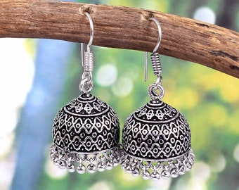 Geoxideerd verzilverd haak drop feestkleding Indiase Jhumka Jhumki etnische oorbellen sieraden voor dames en meisjes