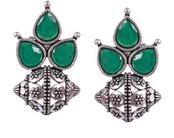 Oxidized Silver Plated  Statement Party Wear Stone Studs Earrings for women & Girls