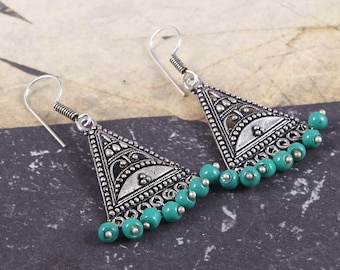 Oxidized Silver Plated Handmade Hook Drop Jhumki Earrings Jewelry for Women #GSBLSKyTUR