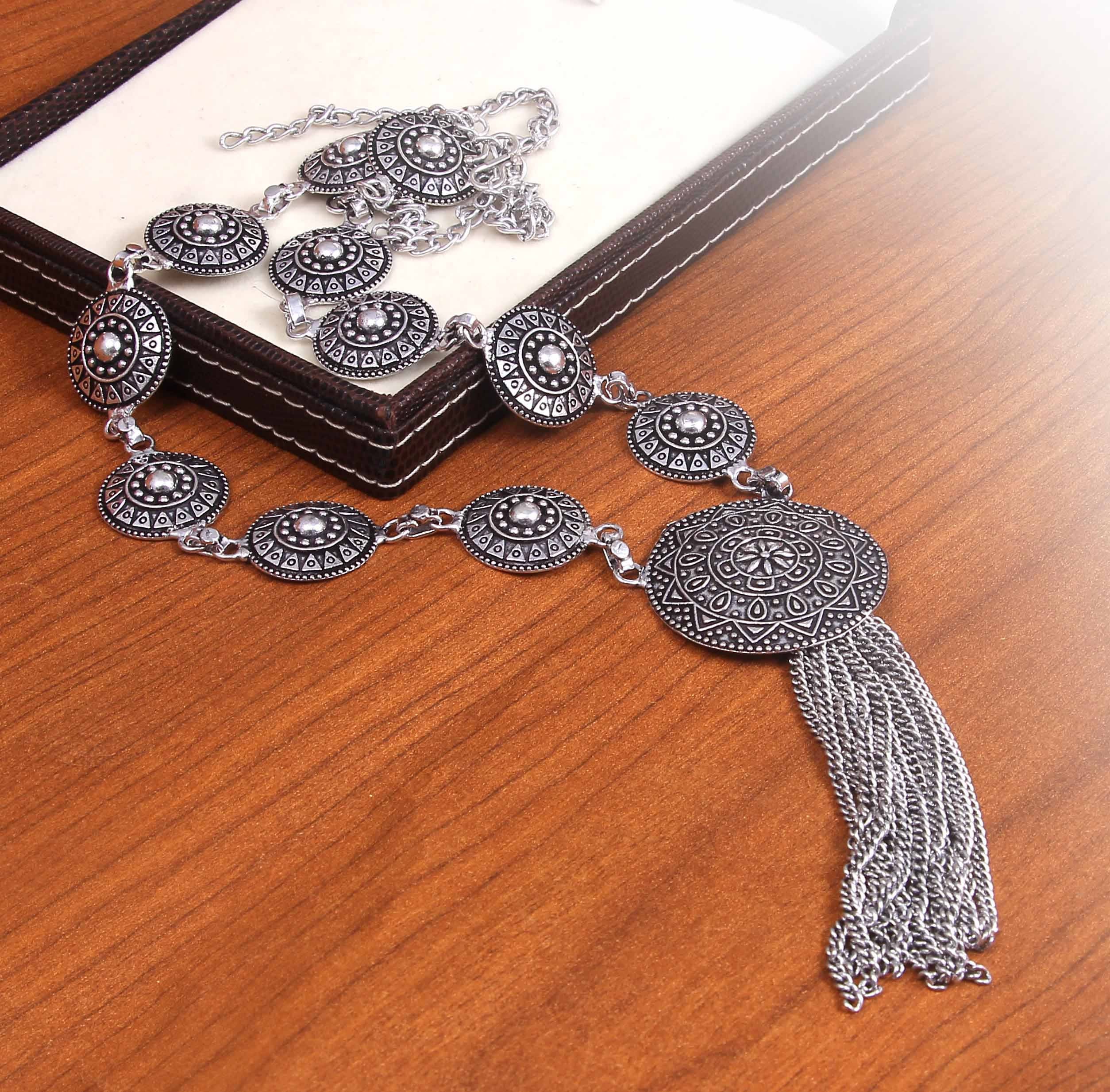 Oxidized Silver Plated Tassel Necklace: Adjustable Length Party