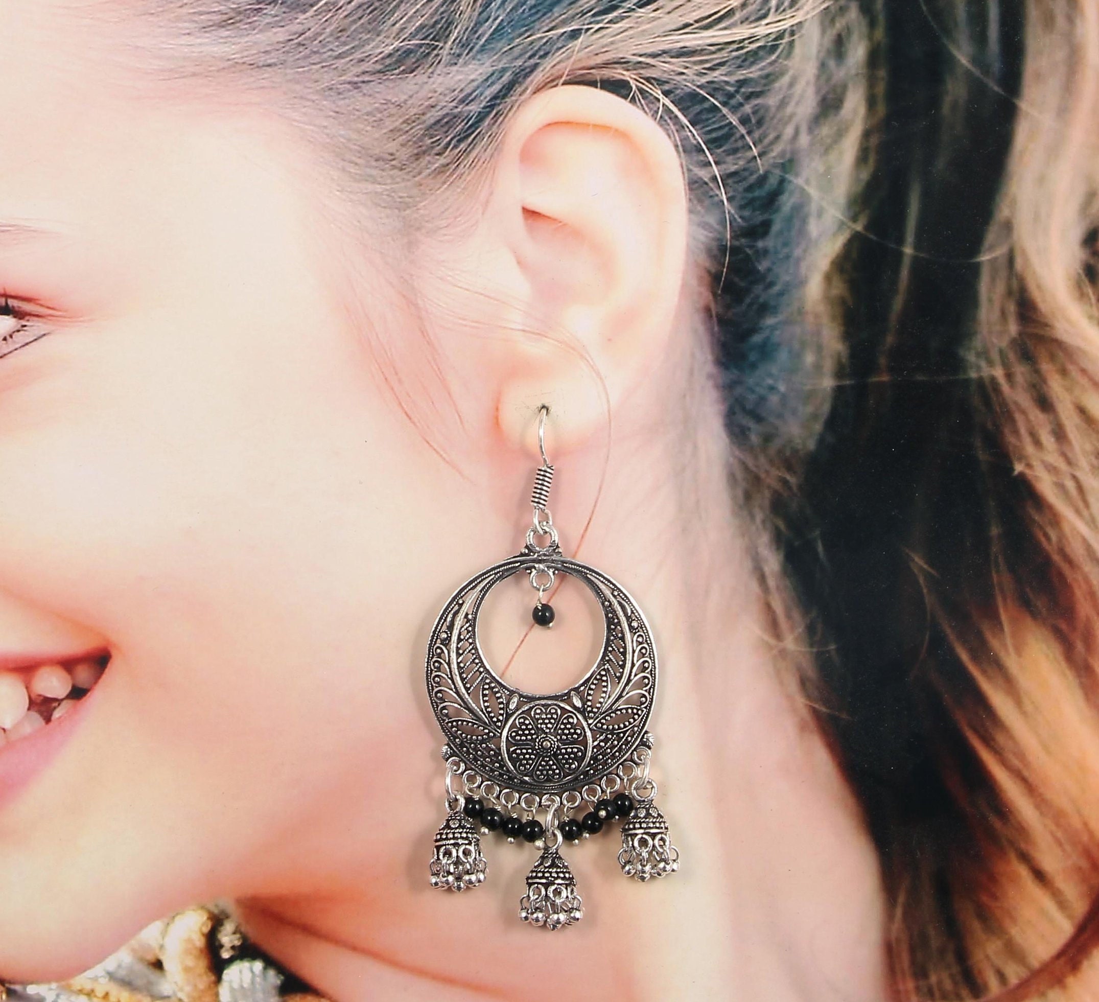 ◇Hei◇ system earring [正規品/関税込] Oxidised Silver Plated Traditional Jhumka Jhumki Earrings