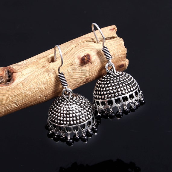 Oxidized German Silver Light Weight Jhumki Earrings for Women - Etsy UK