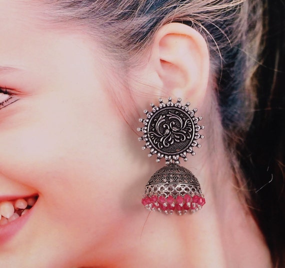 Destiny Jewels Oxidised Traditional Kundan Gold Long Jhumka Silver Crystal  Earrings For Women & Girls – Destiny Jewels