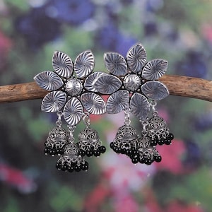 Oxidized Silver Plated Jhumka Earrings: Indian Wedding Jewelry