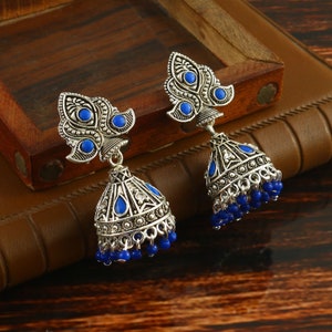 Oxidized Silver Plated Jhumka Jhumki Earrings Jewelry for women and Girls Best Gift For Her Blue