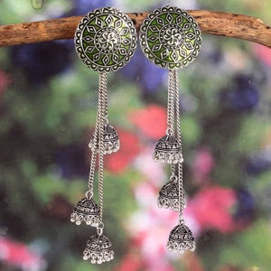 Bollywood oxidiert versilbert Schritt für Schritt Meena Multi Layer Jhumka Jhumki Ohrringe Schmuck für Frauen