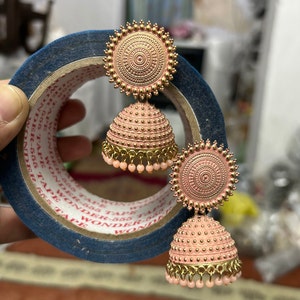 Oxidized Gold Plated Jhumka Earrings: Indian Enamel Jhumki