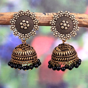 Oxidized Gold Plated  Round Studs Jhumka Jhumki Earrings Jewelry for women