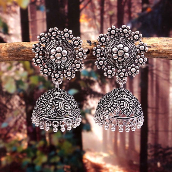 Round Mirror Oxidized Silver Earring, For Party And Festival, Size: 3.25  Inch(length) at Rs 30/pair in Mumbai