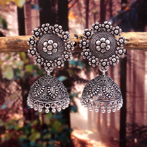 Round Mirror Oxidized Silver Earring, For Party And Festival, Size: 3.25  Inch(length) at Rs 30/pair in Mumbai